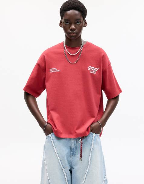 Pull&Bear - STWD - Bordeaux T-shirt med 'Art Exhibition'-print - view 1