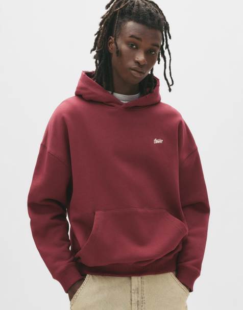 Pull&Bear - Stwd - Bordeauxrød hættetrøje med broderet logo - view 1