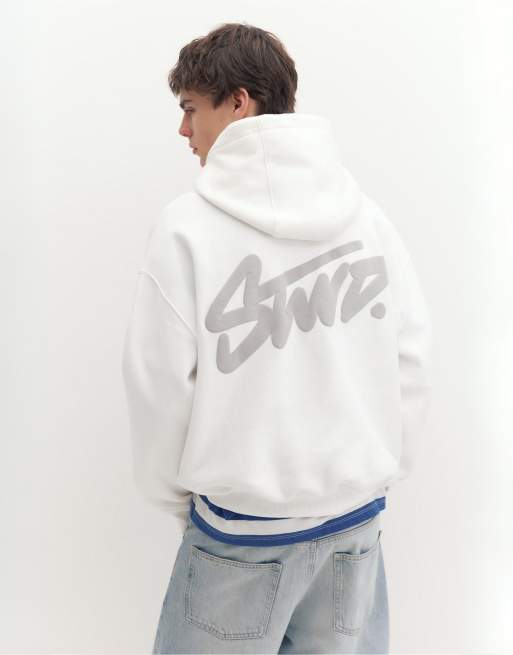 Pull&Bear Stwd boxig hoodie i off white, 2 av 7