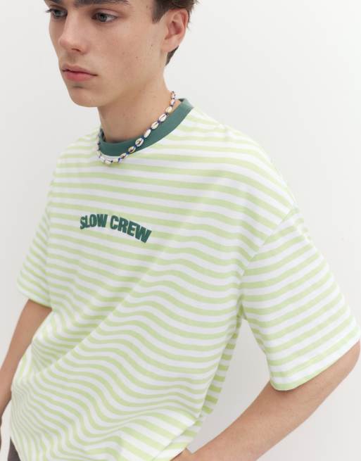 Pull&Bear Stwd boxig randig t-shirt i grönt, 3 av 7