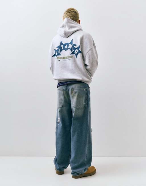 Pull&Bear Stwd boxy hoodie in pale marl, 3 of 4