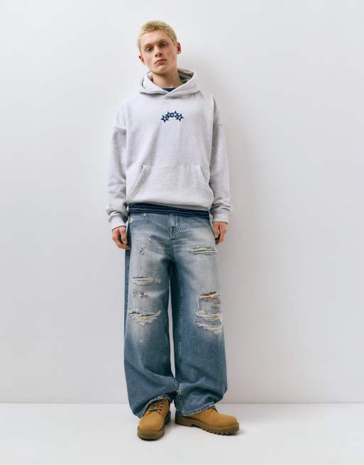 Pull&Bear Stwd boxy hoodie in pale marl, 4 of 4