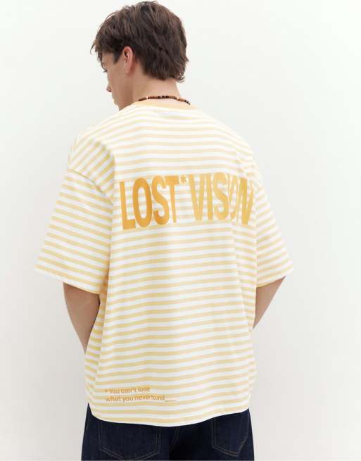 Pull&Bear Stwd boxy striped t-shirt in yellow, 2 of 7