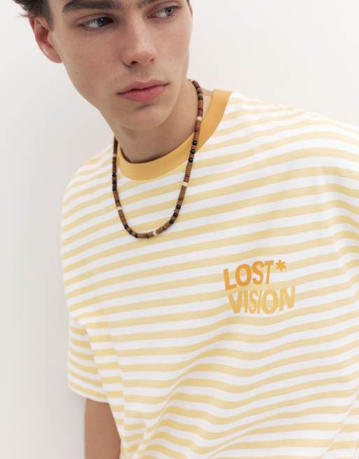 Pull&Bear Stwd boxy striped t-shirt in yellow, 3 of 7