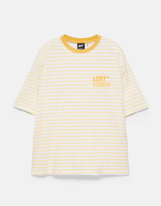 Pull&Bear Stwd boxy striped t-shirt in yellow, 7 of 7
