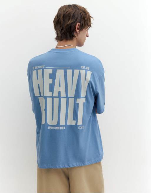 Pull&Bear Stwd boxy text T-shirt in lichtblauw, 2 van 7