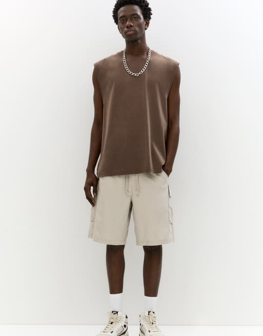 Pull&Bear Stwd cargo bermuda shorts in beige