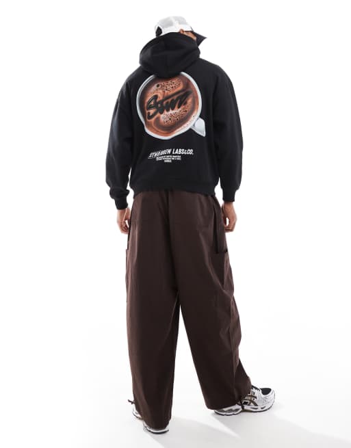 Pull&Bear STWD coffee hoodie in black | ASOS