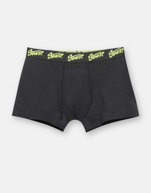 Pull&Bear - STWD - Confezione da 3 boxer neri con dettagli fluo