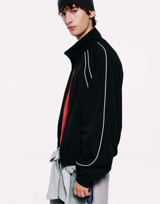 Pull&Bear Stwd contrast-piping zip jacket in black, 5 of 7