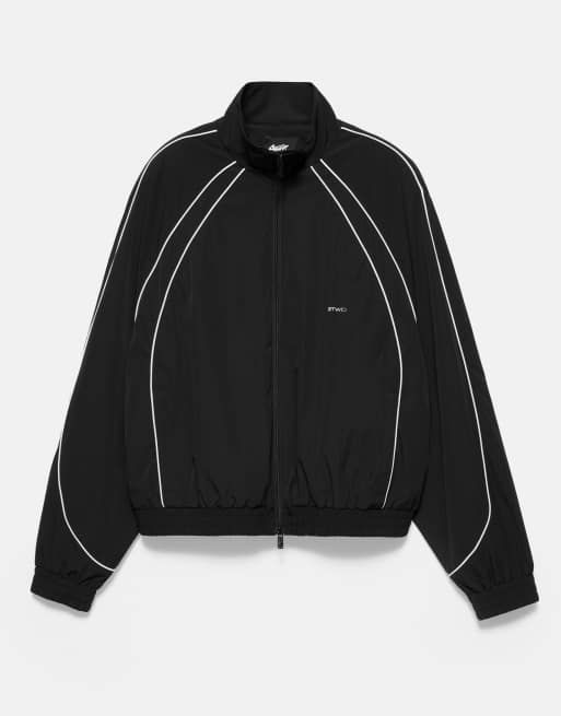 Pull&Bear Stwd contrast-piping zip jacket in black, 6 of 7