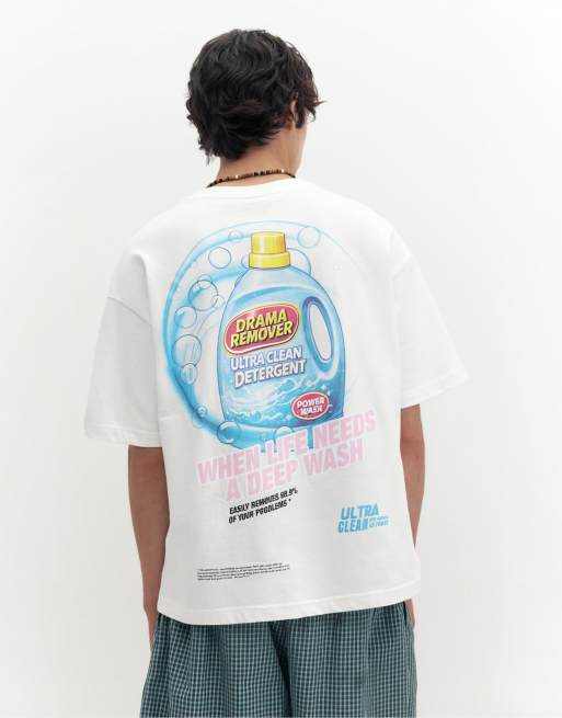 Pull&Bear Stwd detergent graphic t-shirt in white, 2 of 7