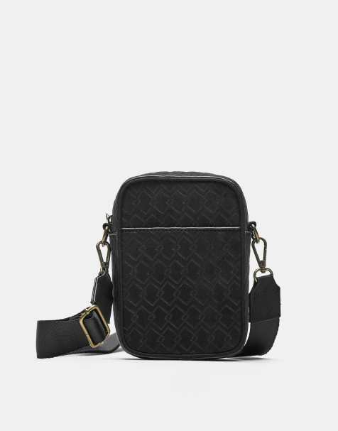 Pull&Bear Stwd embossed crossbody bag in black - view 1