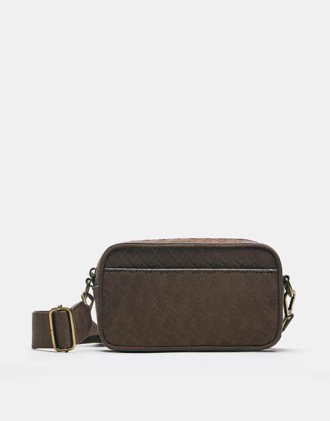 Pull&Bear Stwd embossed crossbody bag in brown - view 1