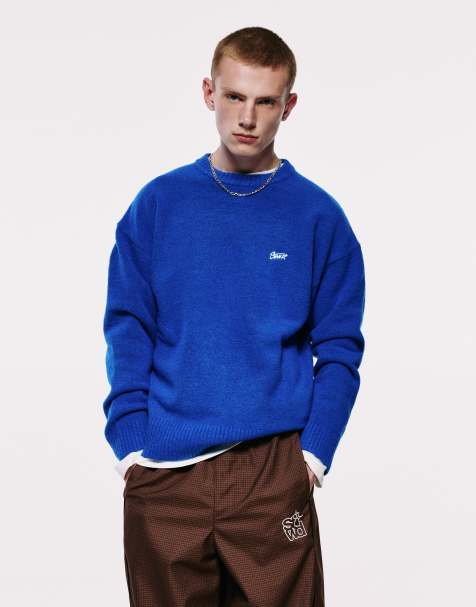 Pull&Bear Stwd embroidered jumper in deep blue - view 1