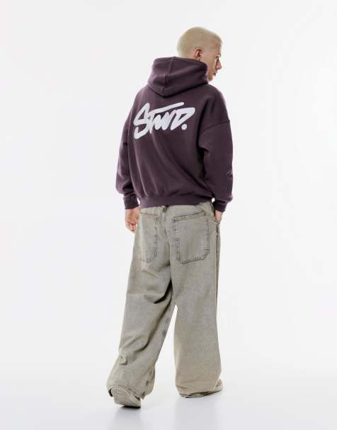 Pull&Bear Stwd embroidered logo hoodie in mauve - view 1