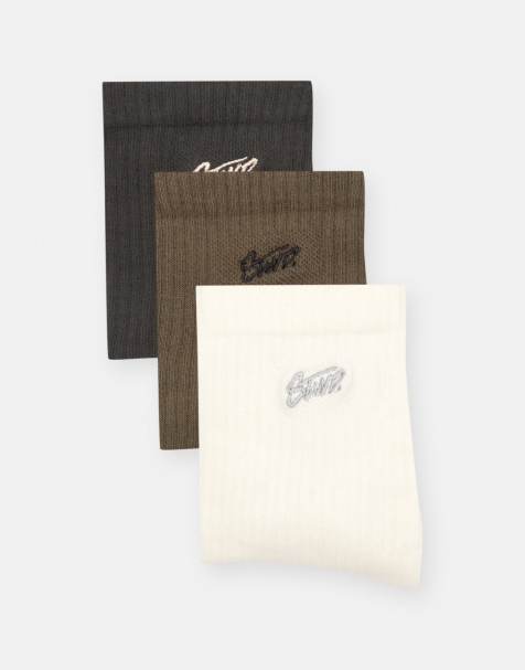 Pull&Bear Stwd embroidered long socks in black - view 1