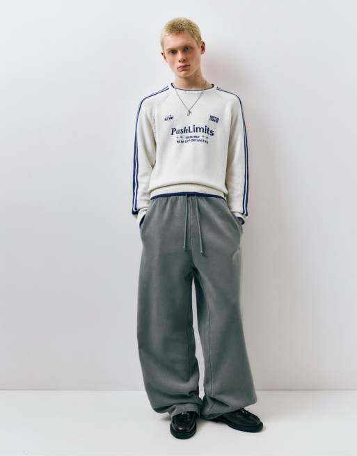 Pull&Bear Stwd embroidered striped jumper in off white, 3 of 4