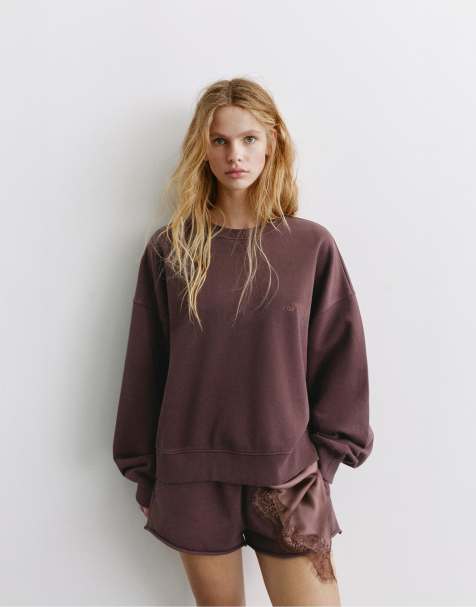 Pull&Bear - STWD - Felpa color melanzana con scollo rotondo - view 1