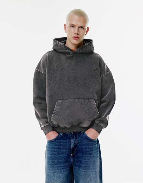 Pull&Bear - STWD - Felpa con cappuccio nera sbiadita - view 1