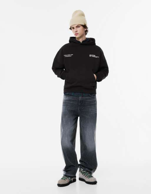 Pull&Bear - STWD - Felpa nera con cappuccio, 3 di 4