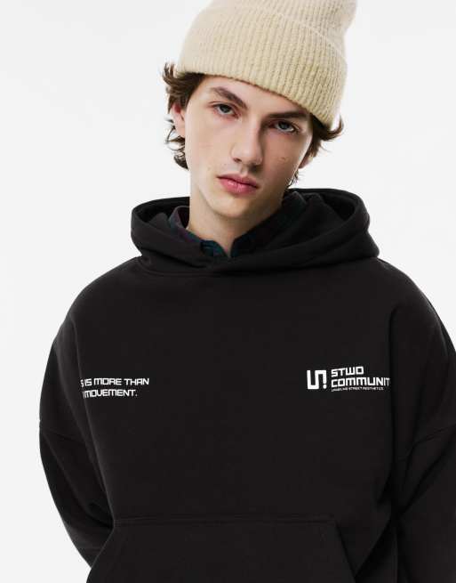 Pull&Bear - STWD - Felpa nera con cappuccio, 4 di 4