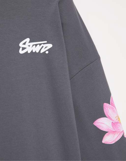 Pull&Bear Stwd flower graphic t-shirt in grey, 7 of 7