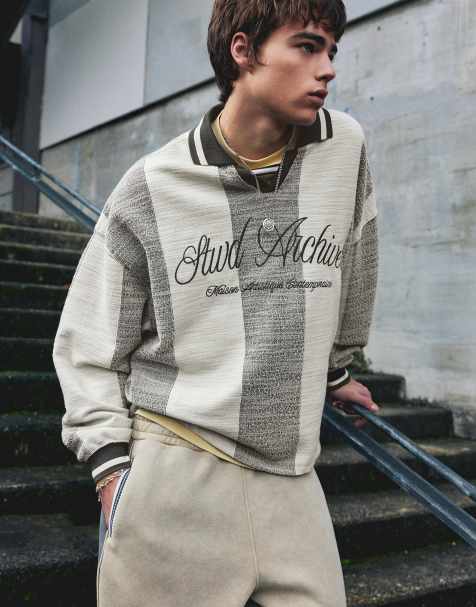 Pull&Bear - Stwd - Fodbold-polotrøje med grønne/grå striber - view 1