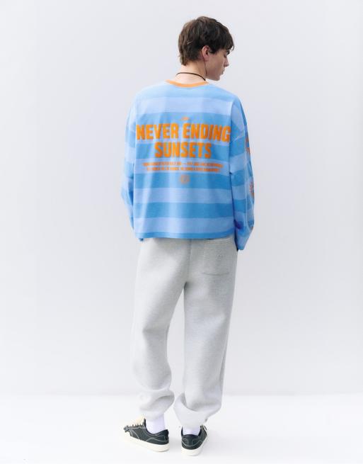 Pull&Bear Stwd gestreept boxy T-shirt in diepblauw, 2 van 7