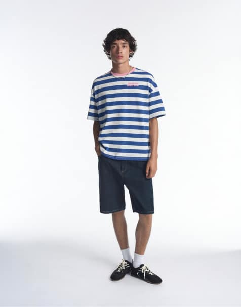Pull&Bear Stwd gestreiftes T-Shirt in Marineblau - view 1