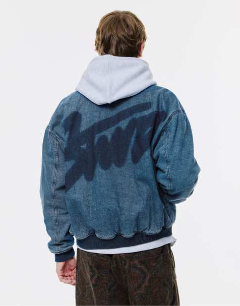 Pull&Bear - Stwd - Giacca bomber in denim blu medio - view 1