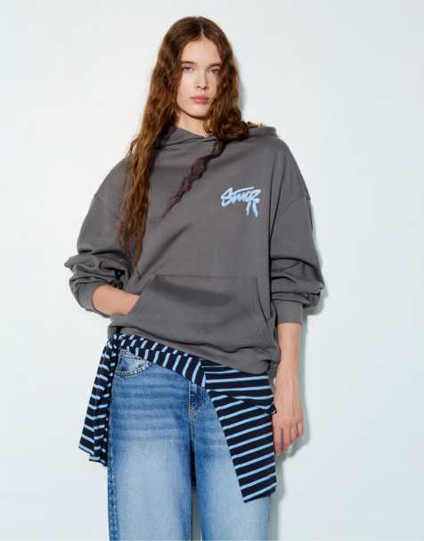 Pull&Bear - Stwd - Grå hættetrøje med sløjfe - view 1