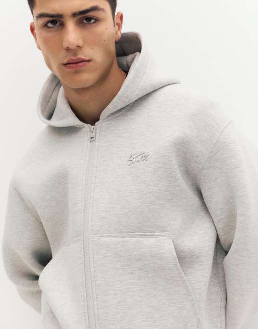 Pull&Bear – STWD – Grå huvtröja med dragkedja, 3 av 4
