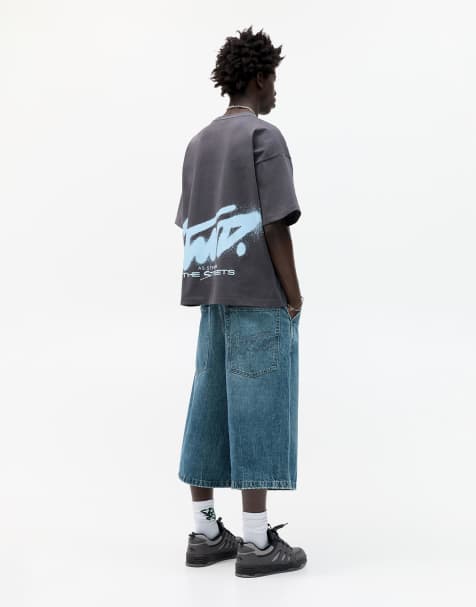 Pull&Bear – STWD – Grå t-shirt med korta ärmar och graffititryck - view 1