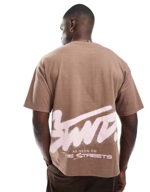 Pull&Bear STWD graffiti back graphic in Brown