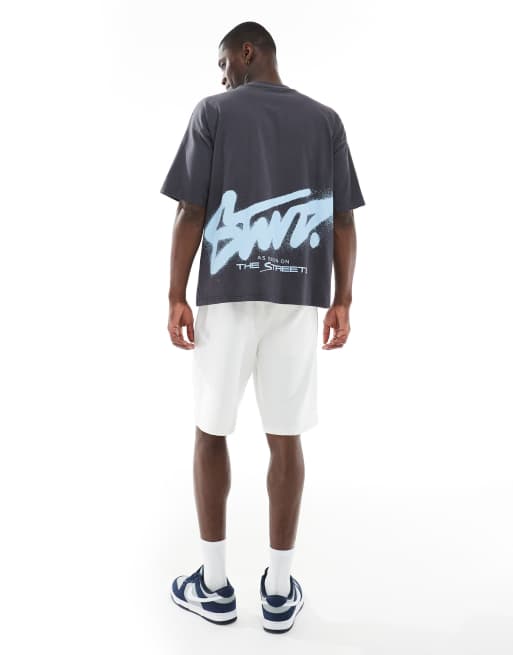 Pull&Bear STWD graffiti back graphic in charcoal