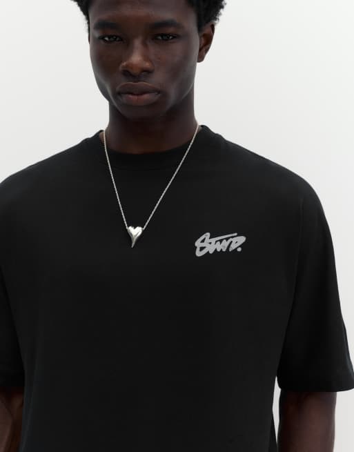 Pull&Bear Stwd graffiti logo t-shirt in black, 3 of 4