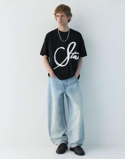 Pull&Bear Stwd graffiti t-shirt in black, 4 of 4