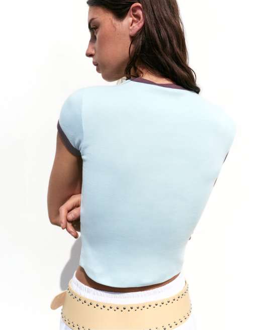 Pull&Bear Stwd Grafik-T-Shirt in Hellblau, 2 von 7
