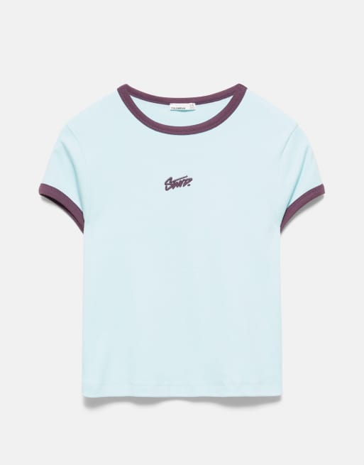 Pull&Bear Stwd Grafik-T-Shirt in Hellblau, 5 von 7