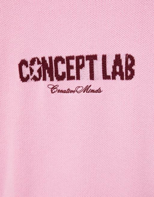 Pull&Bear Stwd grafisk striktrøje i rosapink, 4 af 5