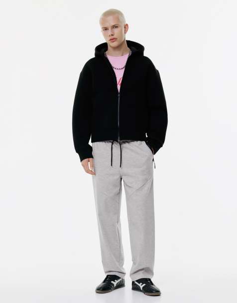 Pull&Bear – STWD – Gråmelerade träningsbyxor i interlock - view 1