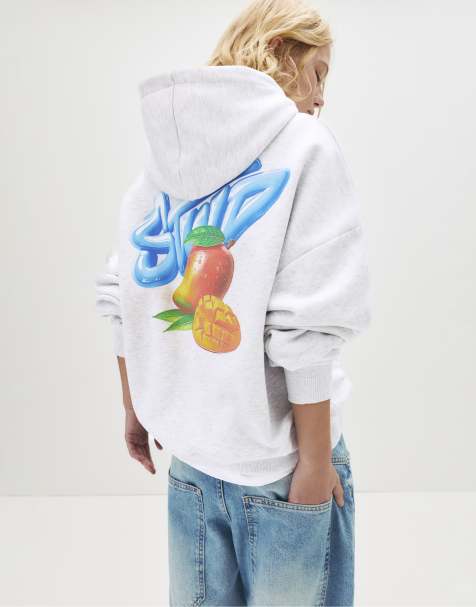 Pull&Bear - STWD - Gråmeleret hættetrøje med mangoprint - view 1
