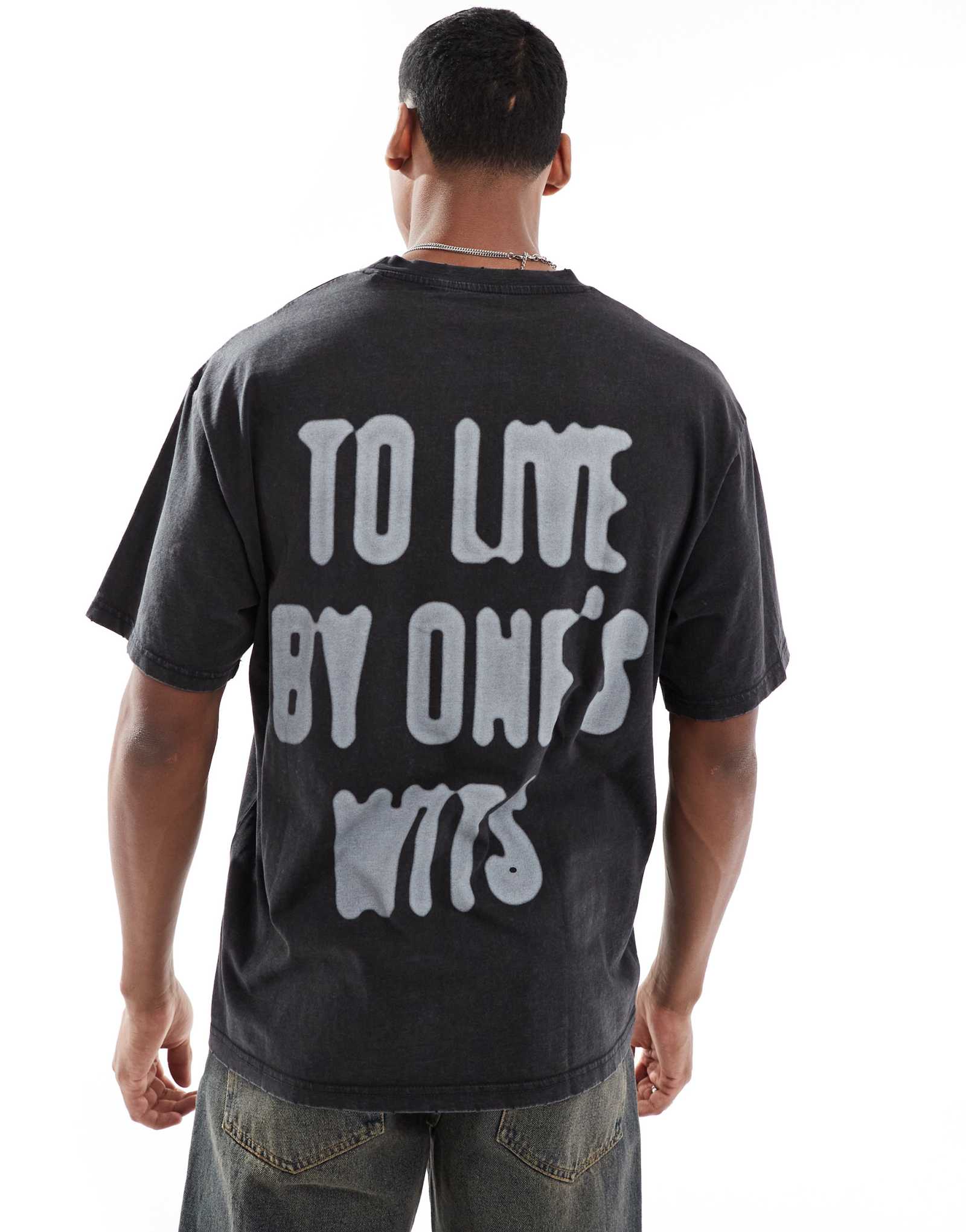 Футболка с графическим принтом Pull-bear STWD спереди и сзади черного цвета