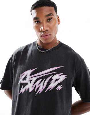 Pull&Bear Pull&bear STWD graphic front printed t-shirt in black