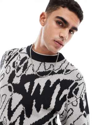 stwd graphic knitted sweater in gray