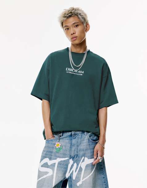 Pull&Bear – STWD – Grön t-shirt med 'Error 404'-tryck - view 1