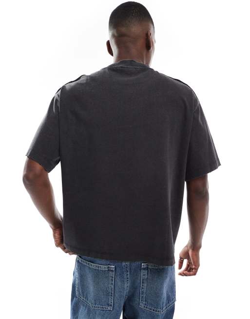 Pull&Bear STWD grunge t-shirt in charcoal , 4 of 4
