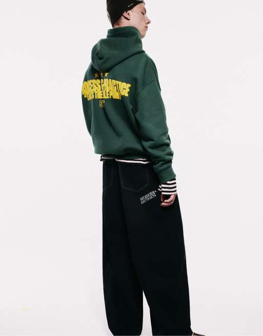 Pull&Bear Stwd hood sweatshirt in green, 5 of 7