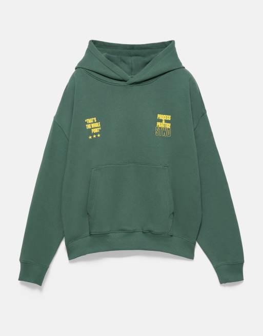Pull&Bear Stwd hood sweatshirt in green, 6 of 7